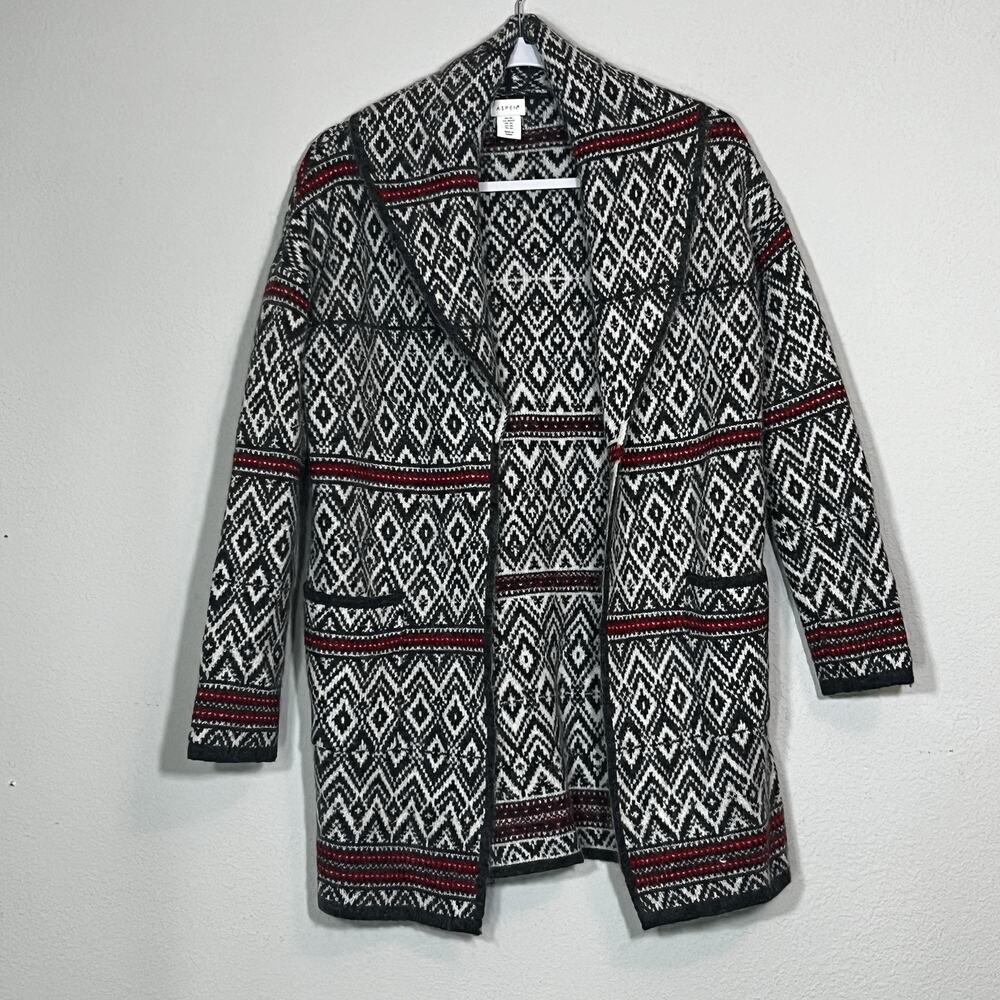 Aspen Cardigan Sweater Wool Blend Womens Extra Small Gray White Red Long XS
